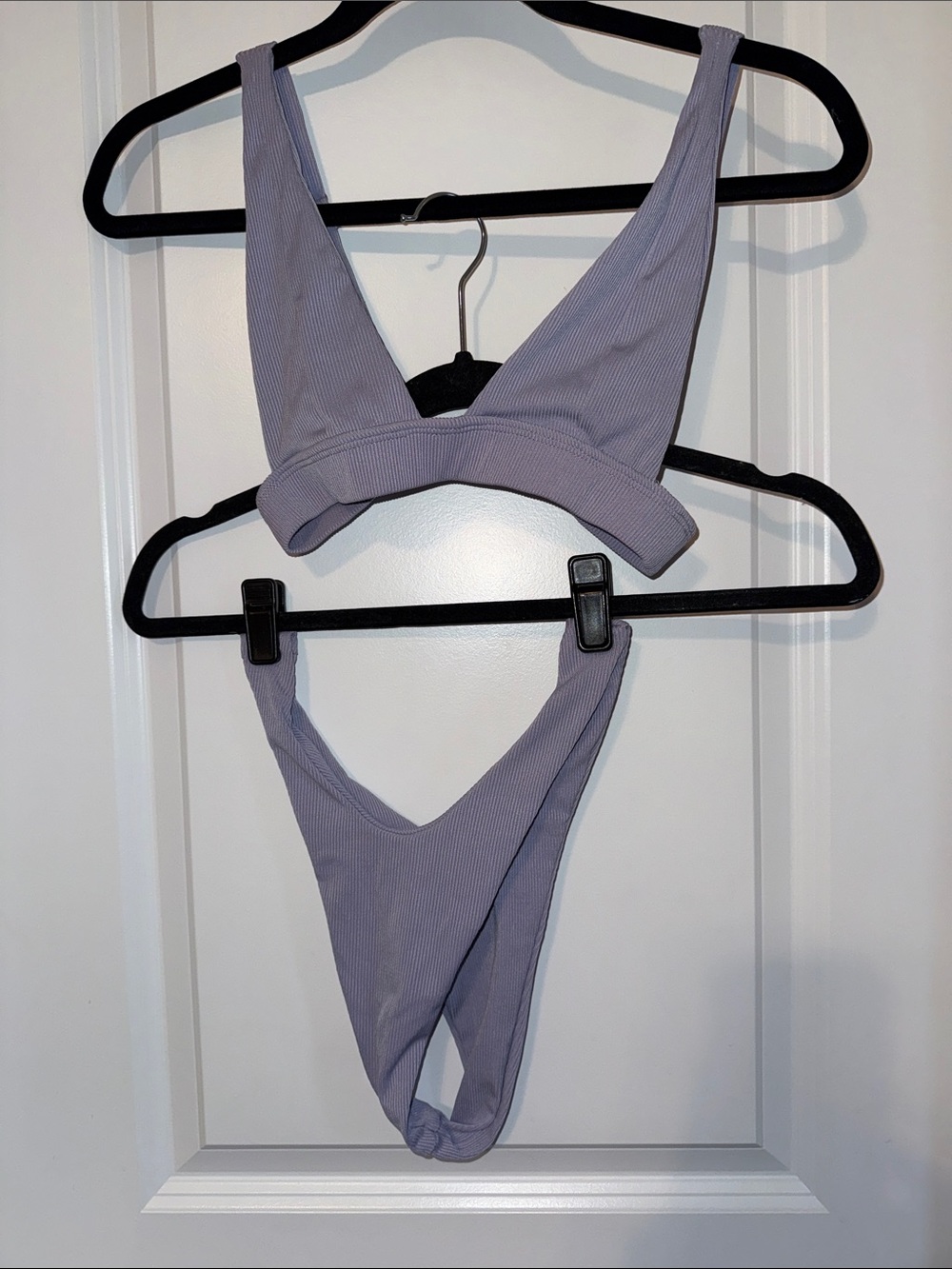 WOMENS LAVENDER RIBBED THONG BIKINI SIZE SMALL